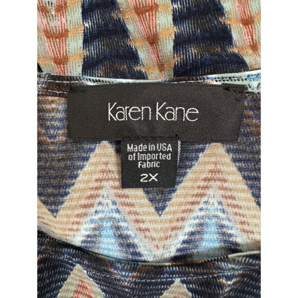 Karen Kane Blue Mixed Chevron Prints Swing Dress Size 2X 18 20 Plus All-Season - Picture 5 of 7